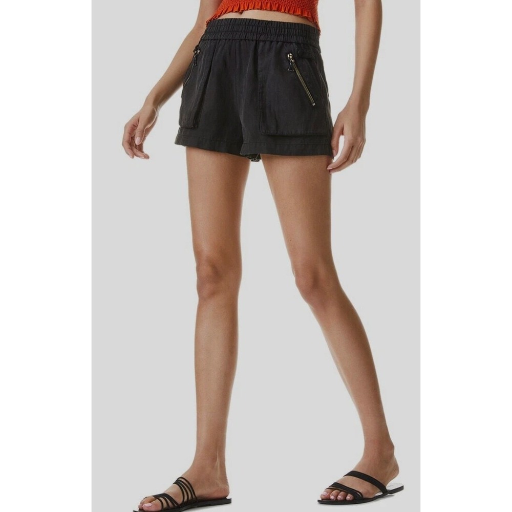 Alice + Olivia Britney High-Waist Zip‎ Pocket Utility Shorts Black Linen Blend M